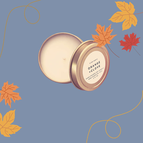 orange clove cinnamon  fall spicy soy candle 2oz tin